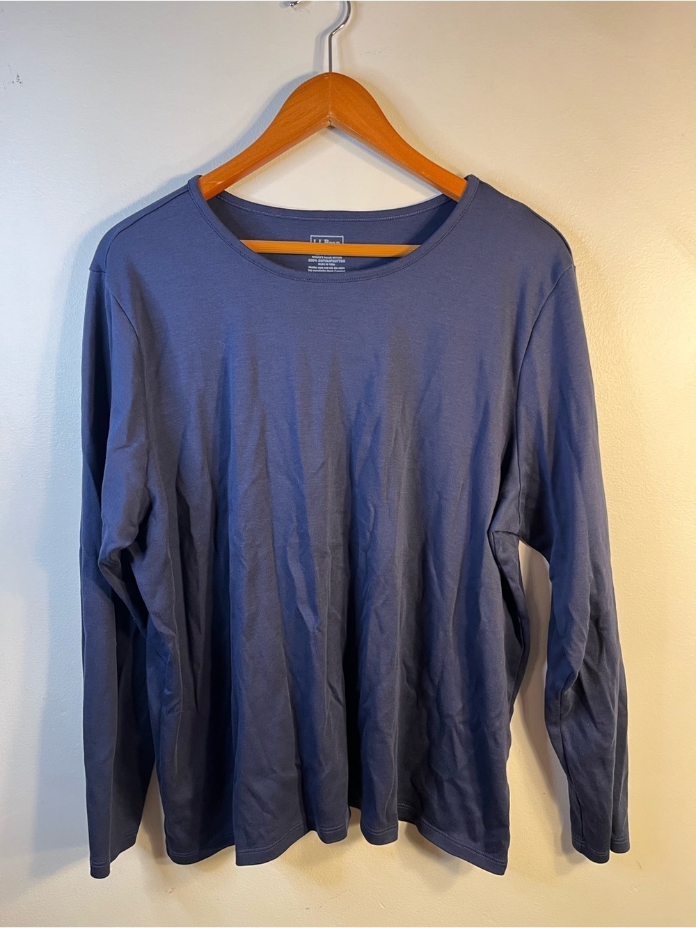 LL Bean Long-Sleeve Crewneck Shirt - Navy Blue 100% Supima Cotton Women’s 2X - Picture 1 of 7